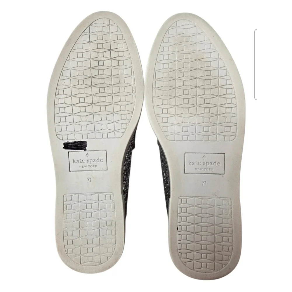 Kate Spade Clover Glitter Leather Slip-On Sneakers Silver Metallic Loafers 7.5